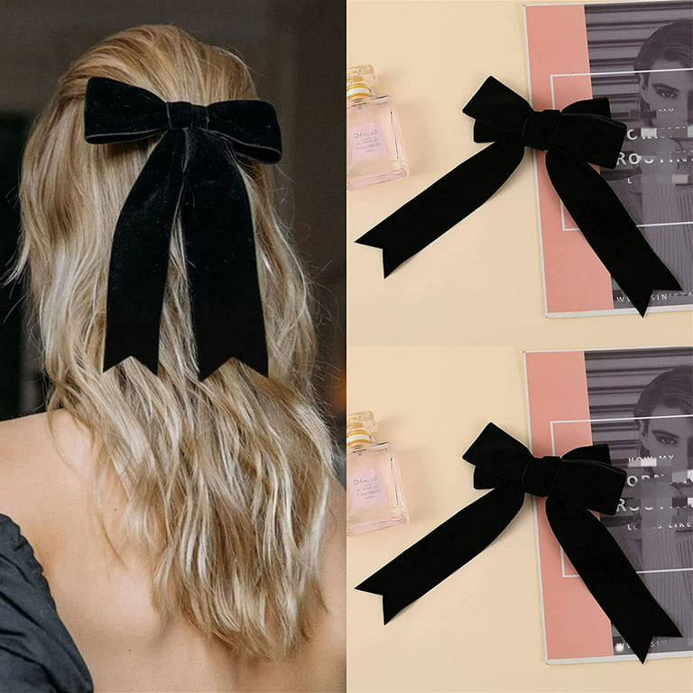 Black Velvet Hair Bow Barrette, Black Hair Bow, Velvet Hair Bow