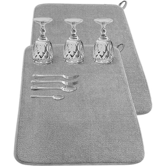 NOGIS 2Pack Large Dish Drying Mat for Kitchen Counter,20 x 15 Inch Microfiber Absorbent Dish Drying Pad,Large Size Dishes Drainer Mats for Countertops,Sinks,Draining Racks (Gray)