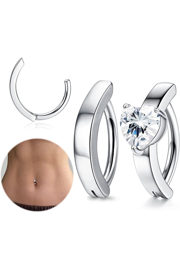 2Pcs 14G Clicker Belly Button Ring for Women Surgical Steel CZ Opal Belly Ring Simple Reverse Navel Rings Body Jewelry