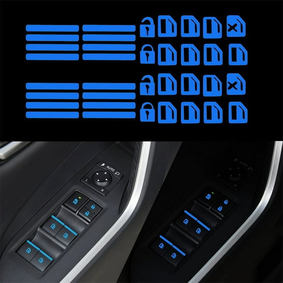 NOGIS 2Pcs Control Switch Luminous Sticker for Car Outer Door Handle Button Switch Panel Night Safety Luminous Decals Glow in Dark Accessories for Car Window Door (Blue)