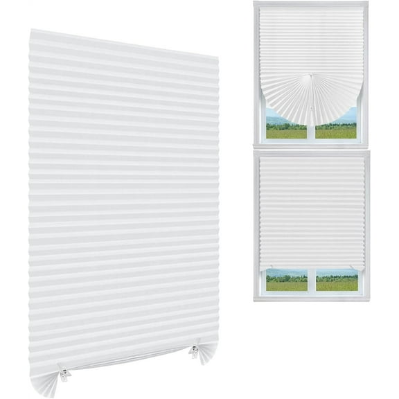 NOGIS 2Pcs Cordless Blackout Pleated Fabric Shade Window Shades Blinds Darkening Temporary Light Filtering Pleated Paper Shade Easy to Install and Cut for Home Bedroom Windows (23.6*59inch)