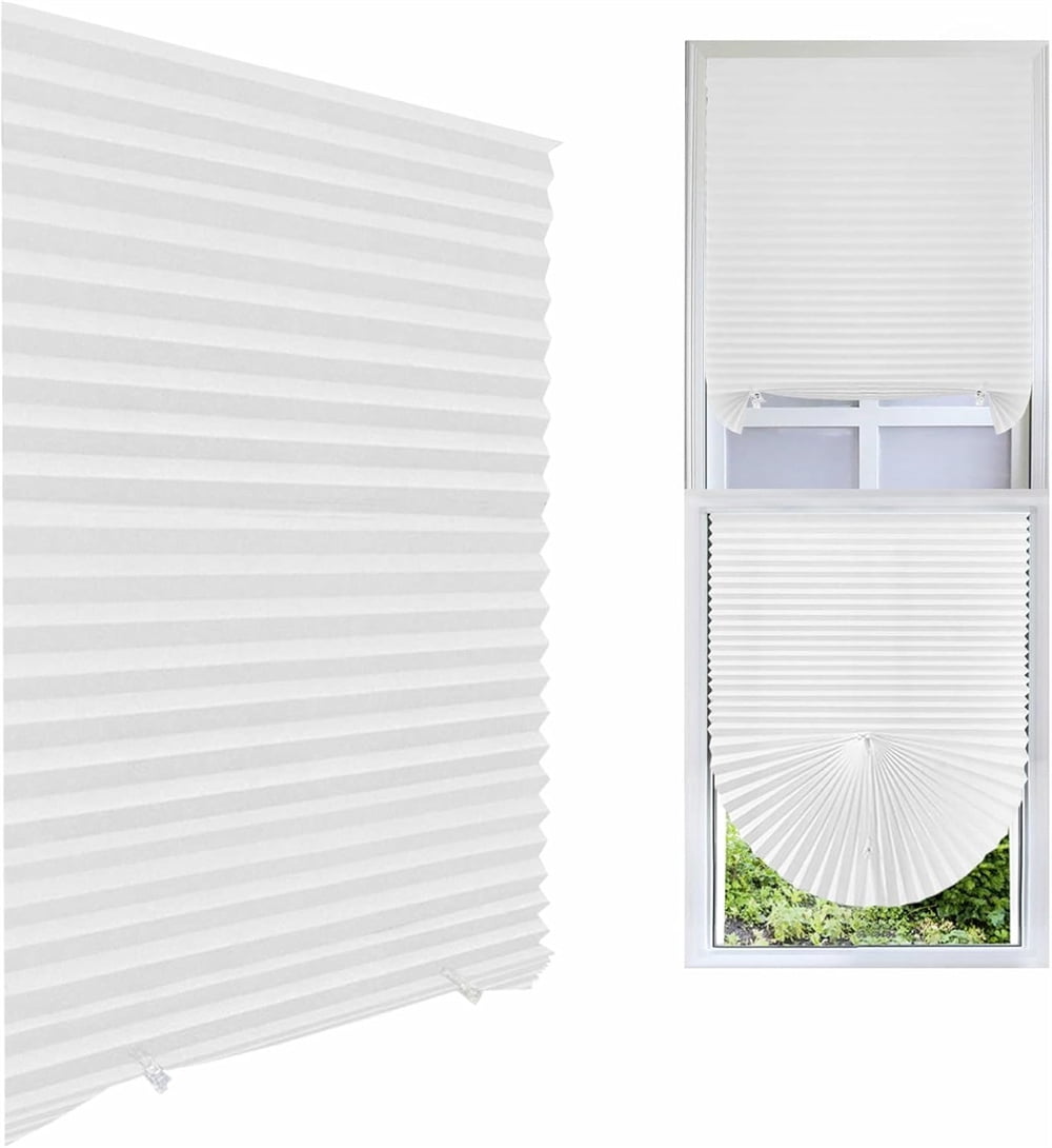 NOGIS 2Pcs Temporary Window Blinds, Pleated Window Shades Cordless Fabric Shades Light Filtering Fabric Blinds for Windows,Easy to Cut and Install - 35.4*70.8inch