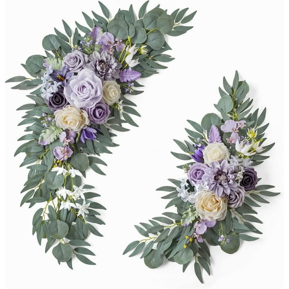 NOGIS 2Pcs Wedding Arch Flowers, Artificial Purple Wedding Flowers for Wedding Welcome Signs Decorations and Arch Flowers for Wedding Ceremony Reception (Purple)
