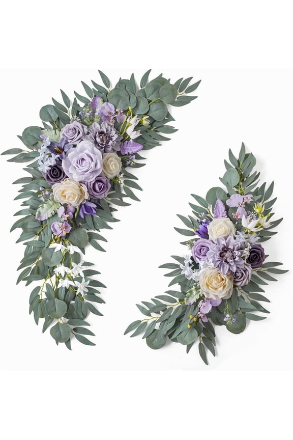 2Pcs Wedding Arch Flowers, Artificial Purple Wedding Flowers for Wedding Welcome Signs Decorations and Arch Flowers for Wedding Ceremony Reception (Purple)