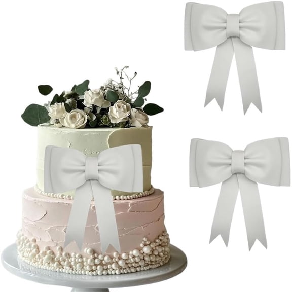 NOGIS 2Pcs White Oversized Bow Cake Toppers for Girls Bow Cake Decoration Wedding Cake Toppers Cake Decorating Kit for Girl Birthday Wedding Party Cake Decorations