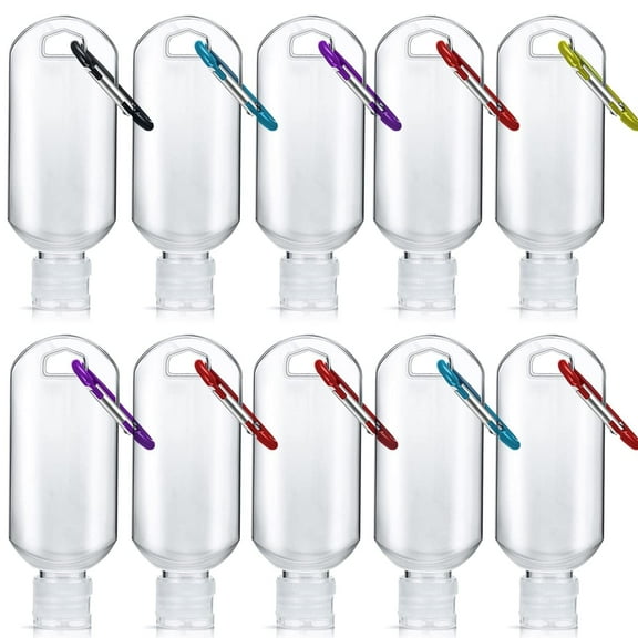 NOGIS 2oz/50ml Travel Bottles, Plastic Keychain Bottles for Hand Sanitizer Conditioner Toiletry,Empty Refillable Containers with Turn-over Cap for School, Travel, Outdoor (10PCS)