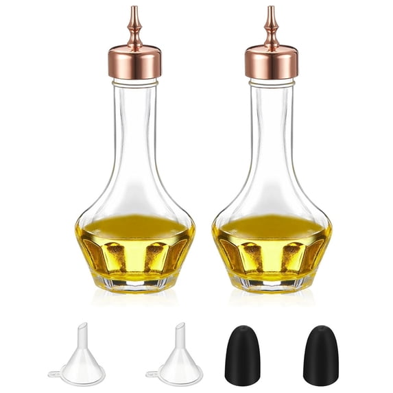 NOGIS 2pcs Bitters Bottle - 50ml Glass Dash Bottle with Stainless Steel Dasher Top, Professional Bar Tool for Making Cocktails (Rose Gold)