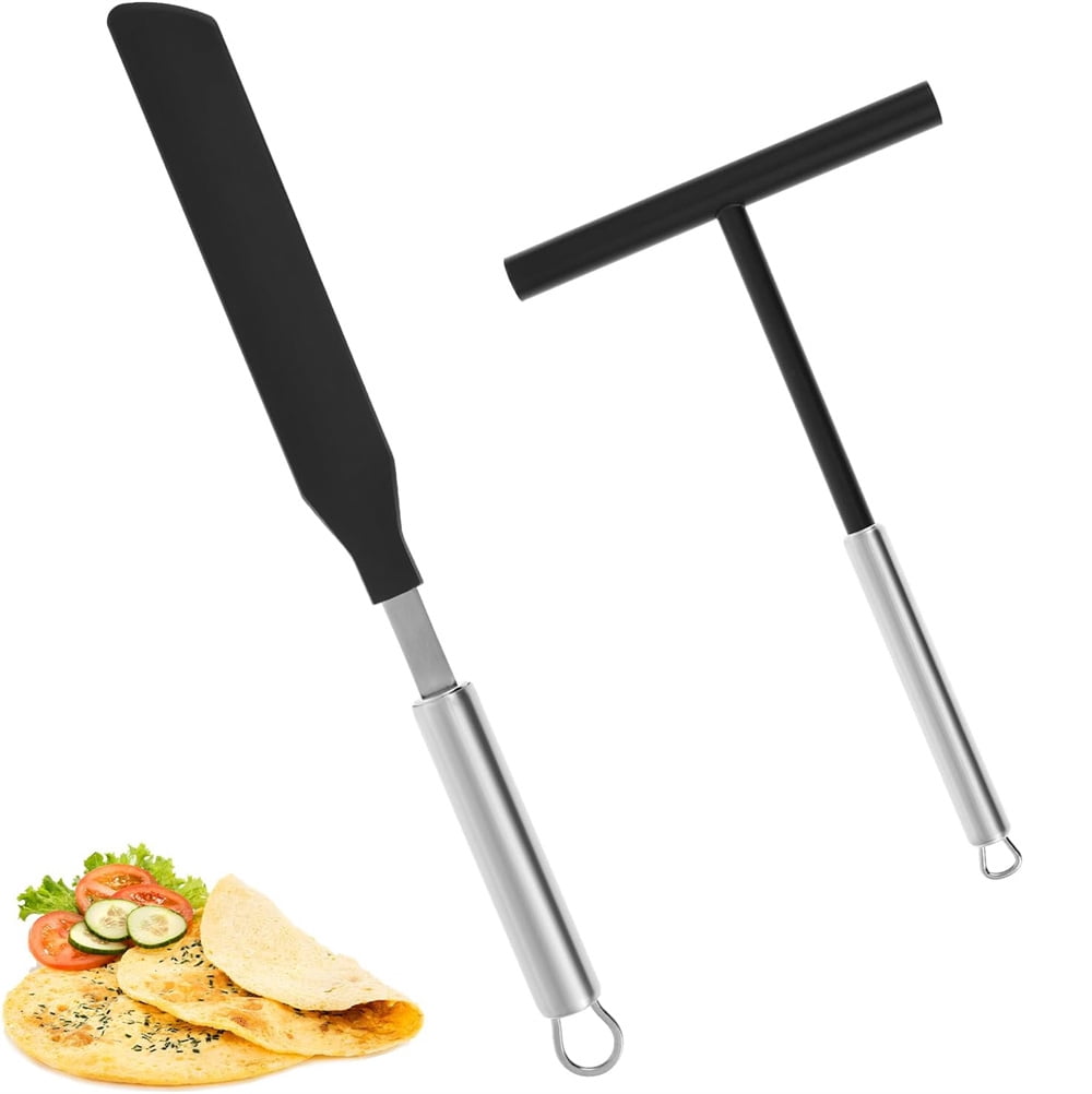 NOGIS 2pcs Crepe Spreader and Spatula Set, 8 inch Black T-Shaped Batter