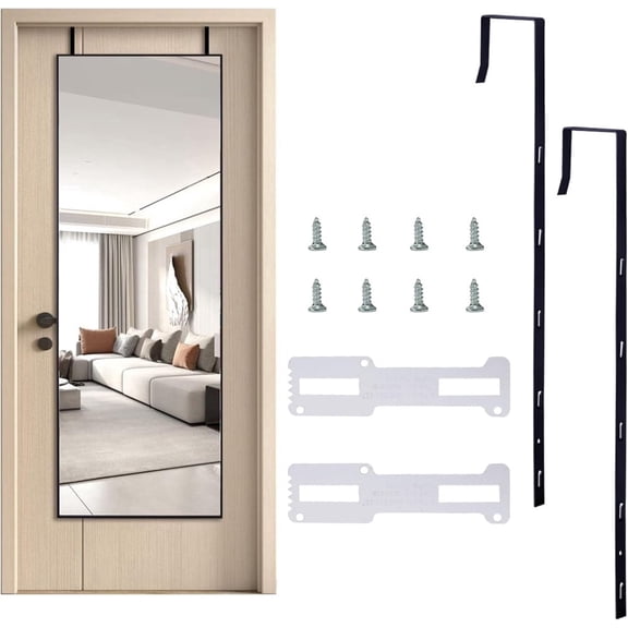 NOGIS 2pcs Over The Door Mirror Hanger Adjustable Black Metal Mirror Hooks with Protective Lining Heavy Duty Hook for Mirrors with Holes with 2 Iron Filings and Screws