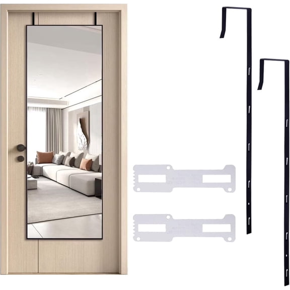 Artrylin 2pcs Over The Door Mirror Hanger Adjustable Black Metal Mirror Hooks with Protective Lining Heavy Duty Hook for Mirrors with Holes with 2 Iron Filings