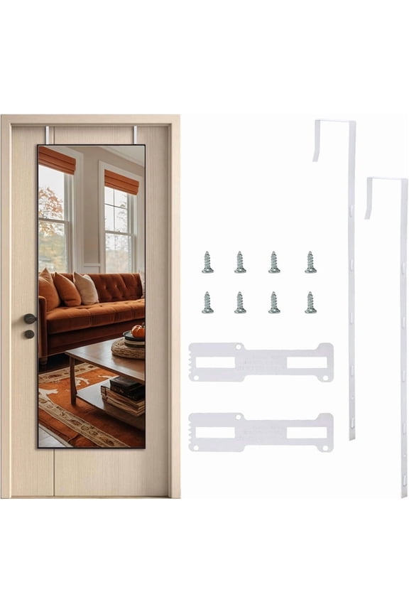 2pcs Over The Door Mirror Hanger Adjustable Door Mirror Hanger Set Five Hole Over-The-Door Mirrors Hook Doors Brackets Perfect Height White Mirrors Doors Hangers with 2 Iron Filings