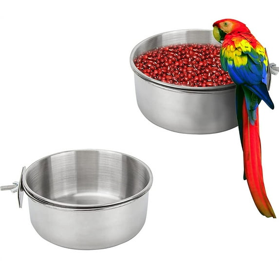 NOGIS 2pcs Stainless Steel Bird Bowls, Durable Bird Water Bowl, Bird Feeding Cups, Chinchilla Food Bowl, Bird Dishes for Cage, Bird Cage Feeders and Waterers, Bird Bowls with Clamp.