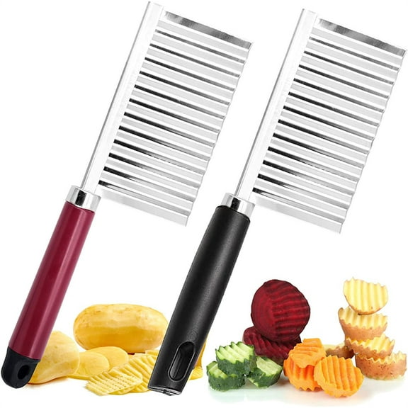 NOGIS 2pcs Stainless Steel Crinkle Cutters, Potato Wavy Chopper Knife, French Fries Slicer for Fruit, Veggies and Carrots, Making Cucumbers Pickling