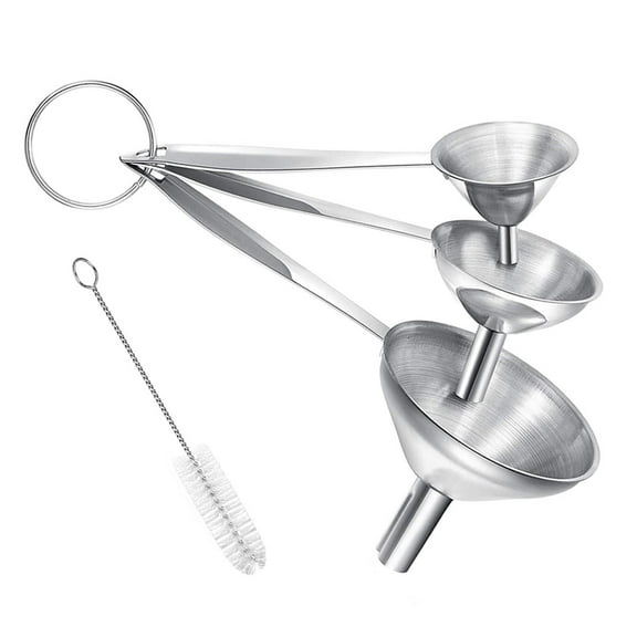 NOGIS 3 in 1 Metal Funnels for Filling Bottles Stainless Steel Small Kitchen Funnel Set for Transferring Essential Oils Liquid Fluid Spice Dry Ingredients Powder, Durable and Dishwash Safe