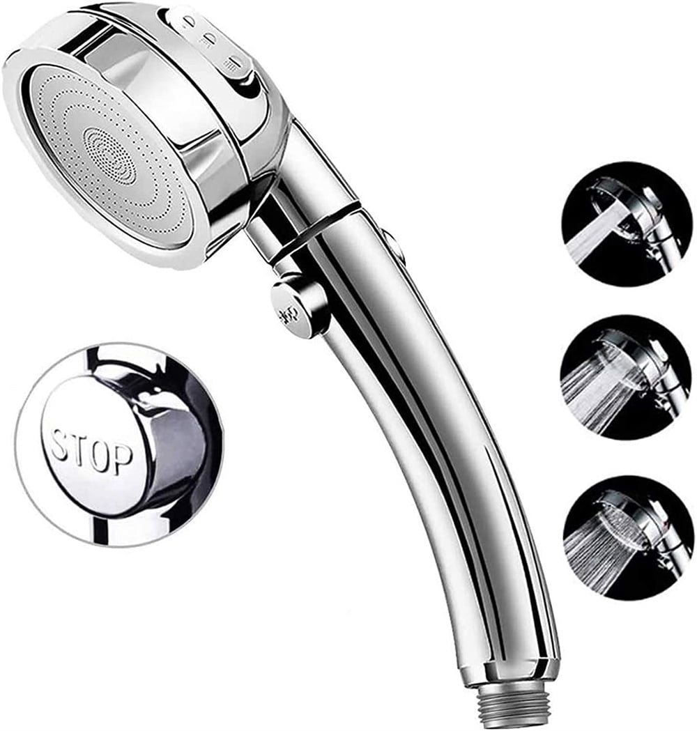 NOGIS High Pressure Shower Head, 3-Settings Handheld Showerhead with ON/Off Full Shutoff Push Button and Switch to Control Flow, Angle-Adjustable Water Saving Body Sprays
