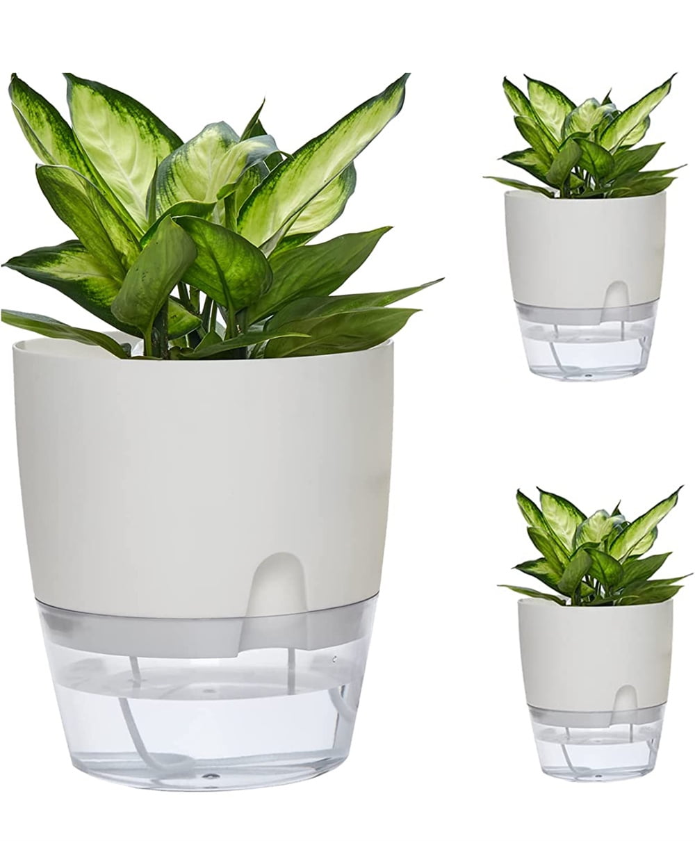 NOGIS 3 Pack 6 Inch Self Watering Pots for Indoor Plants Wicking Pots ...