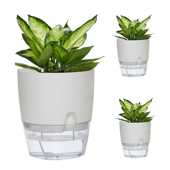 NOGIS 3 Pack 6 Inch Self Watering Pots for Indoor Plants Wicking Pots, Modern Decorative Planter Pot for House Plants, Aloe, Herbs, African Violets, Succulents-White