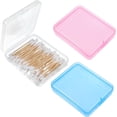 thumbnail image 1 of NOGIS 3 Pack Travel Cotton Swab Qtip Holder, Portable Hair Tie Organizer with Lid, Flosser Dispenser, Lightweight Storage Organizer for Bathroom Vanity Countertop (Clear/Blue/Pink), 1 of 1