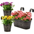 thumbnail image 1 of NOGIS 3 Pack Vintage Metal Iron Wall Hanging Flower Pots, Rustic Planter Bucket Herb Flower Plant Holder with Detachable Hooks & Drainage Hole for Railing Fence Balcony Deck Garden（Black）, 1 of 7