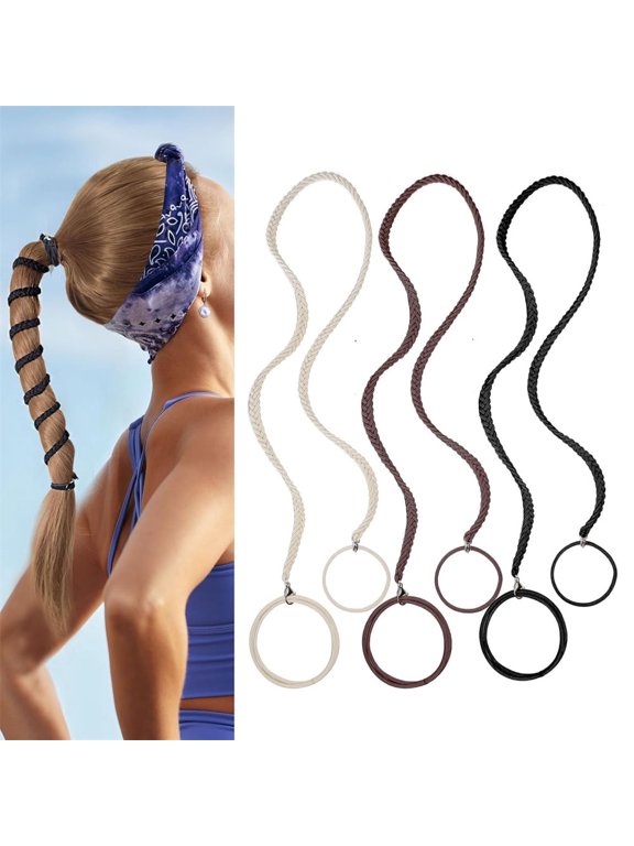 NOGIS 3 Packs 25" Spiral Hair Tie Sprots Ponytail Holders, Elastic Braided Hair Ties No Damage, Pony Tail Wrap for Long Hair for Gym, Swimming, Diving Black Beige Brown