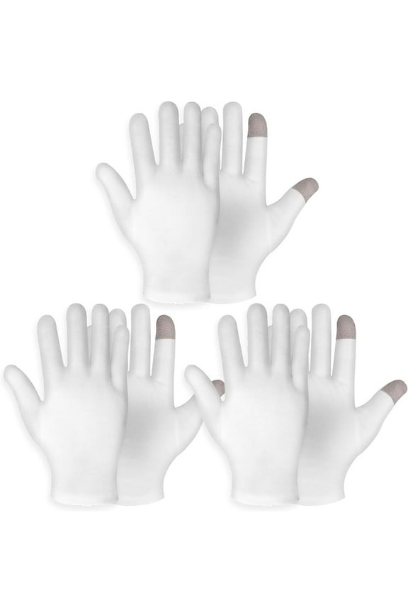 NOGIS 3 Pairs White Cotton Moisturizing Gloves Spa Touch Screen Gloves Overnight Bedtime Moisturizing Hands Gloves Dry Hands Lotion Gloves Eczema Gloves for Men Women (3 Pair)