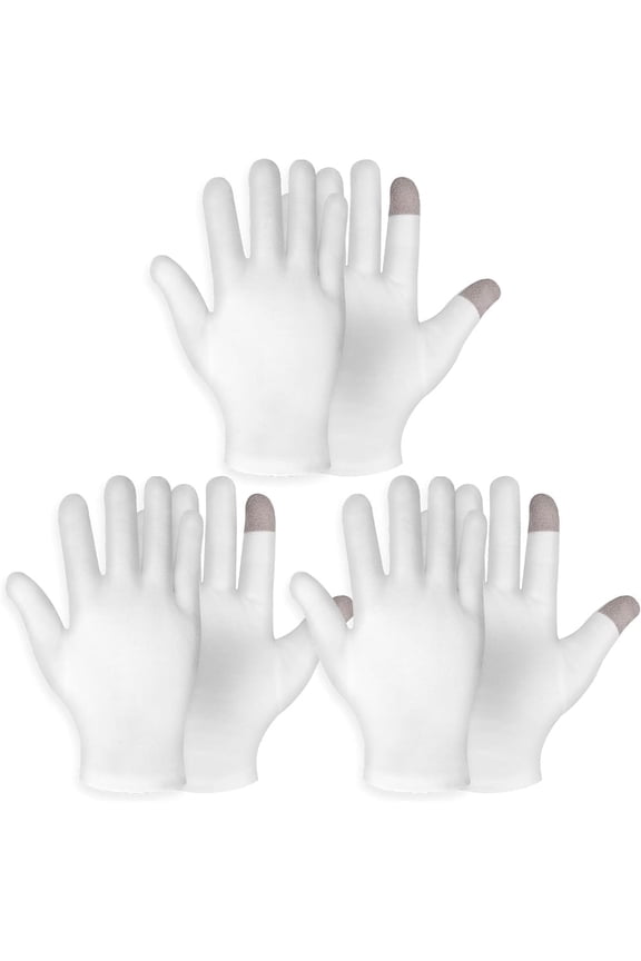 NOGIS 3 Pairs White Cotton Moisturizing Gloves Spa Touch Screen Gloves Overnight Bedtime Moisturizing Hands Gloves Dry Hands Lotion Gloves Eczema Gloves for Men Women (3 Pair)