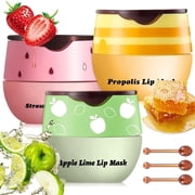 NOGIS 3 Pcs Bee Lip Balm Honey Pot,Strawberry&Honey&Apple Lime Lip Sleeping Mask,Hydrating Prevention Dry and Cracked Lip Scrubs Exfoliator Lip Care,Moisturizin