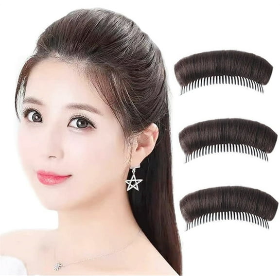 NOGIS 3 Pieces Hair Bun Invisible False Hair Clip Bump It Up Volume Hair Base Fluffy Princess Styling Increased Hair Pad Styling Insert Tool Increased Hair Pad Hair Accessories (Dark Brown)