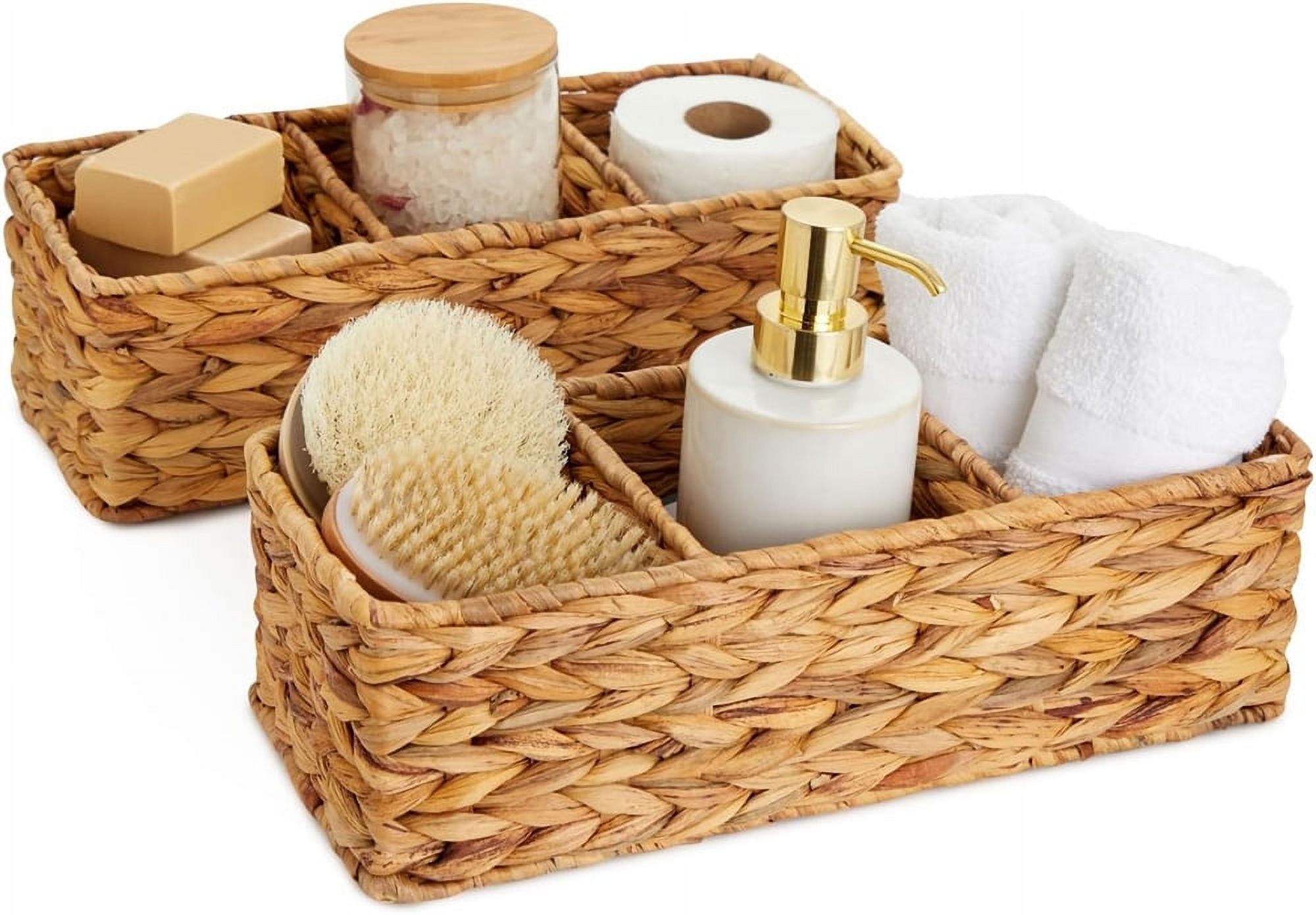 NOGIS 3 Section Natural Water Hyacinth Storage Baskets, Woven Wicker