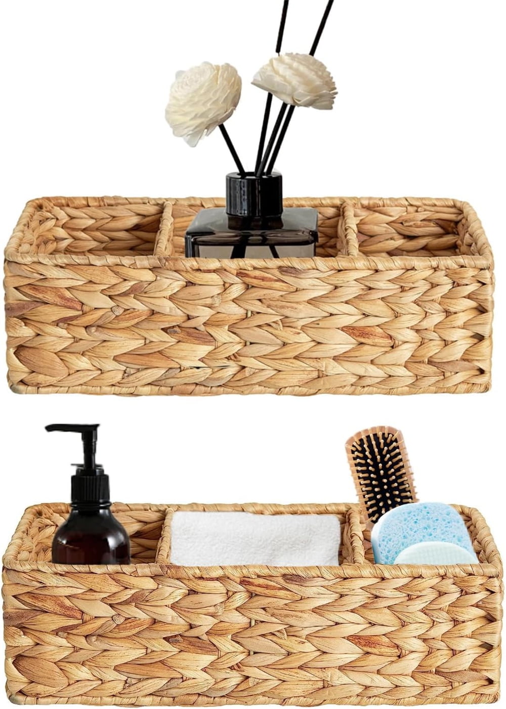 NOGIS 3 Section Natural Water Hyacinth Storage Baskets, Woven Wicker