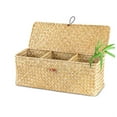 thumbnail image 1 of NOGIS 3 Section Seagrass Baskets with Lid, Rectangular Hand Woven Wicker Bin Storage Box for Shelves Organizing, Rustic Home Storage Organizer Container (Light Orange,12.6 x 4.72 x 4.33 Inches), 1 of 7