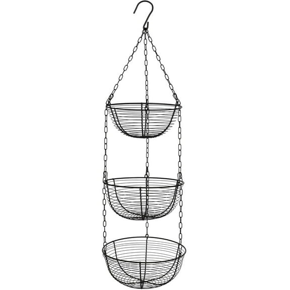 NOGIS 3 Tier Hanging Fruit Basket, Vegetable Storage for Kitchen, Heavy Duty Wire Produce Hanger, Black