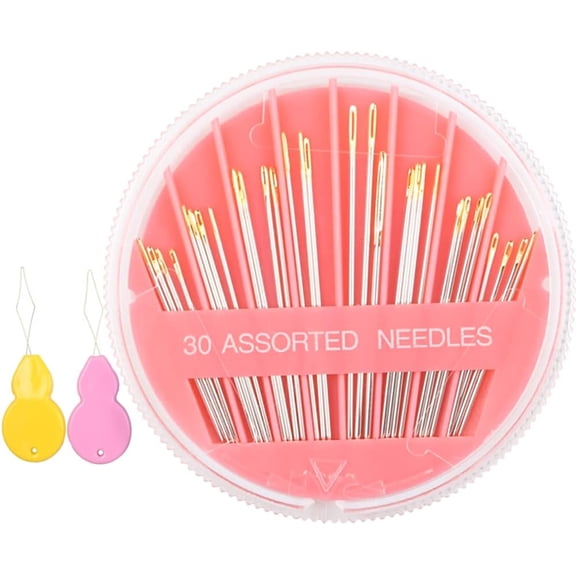 NOGIS 30 Pack Premium Hand Sewing Needles, 6 Sizes Assorted Sewing Needles for Handsewing Large Eye Stitching Needles for Sewing Repair Embroidery Needles Sewing Sharp Needles,Pink