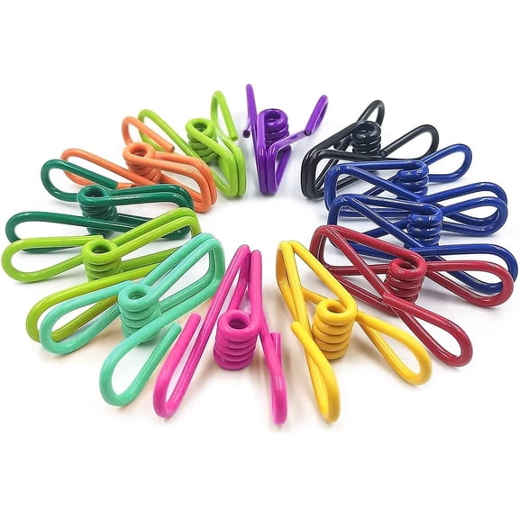 NOGIS 30 Pack Steel Wire Clip Utility Clips Colorful Coated Windproof Clotheturn for Drying Home Laundry and Office Multi-Purpose Assorted Colors