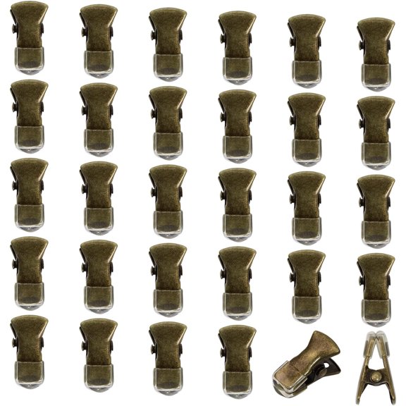 NOGIS 30 Pcs Bronze Small Metal Clips, Non-slip Clips with Rubber Cover Mini Alligator Clips Metal Spring Clamps DTY Clips for Craft Decoration ID Badge Holder Office 0.78脳0.23inch