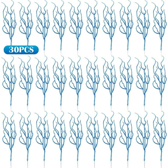 NOGIS 30 Pcs Glitter Christmas Tree Pick 13.7 x 2.7 Inch Curly Tall Tree Filler Branches Christmas Tree Sprigs and Twigs Decorations for Vase Christmas Tree Xmas Gift Wedding Decor (Blue)