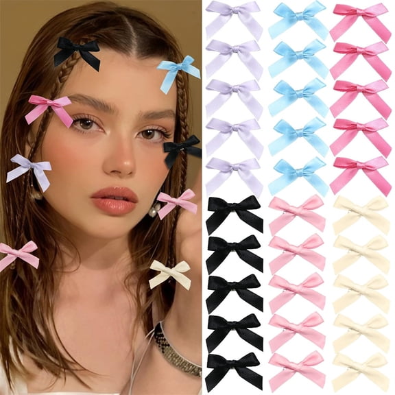 NOGIS 30 Pcs Mini Bowknot Hair Clips for Women Girls Bow Hair Clips Solid Color Hair Ribbon Alligator Clips Barrettes Hair Accessories (6 Color)