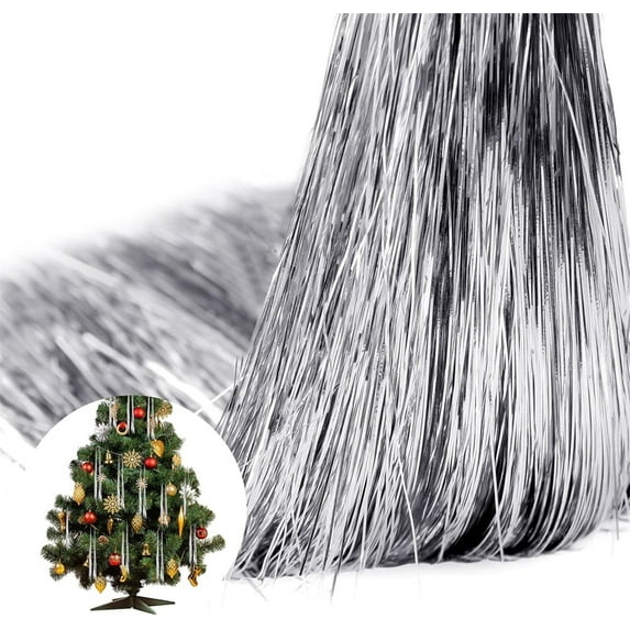 NOGIS 3000 Christmas Strands Iridescent Tinsel Icicles Silver 19.7" Foil Fringe Ornaments Garland for Christmas Tree Xmas Decorations Birthday Party Wedding Engagement Bridal Indoor Outdoor