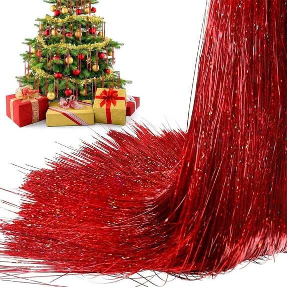 NOGIS 3000 Strands 19.6 Inches Tinsel Icicles for Christmas Tree Tinsel Christmas Tree Xmas New Years Eve Festivals Decor Birthday Party Supplies (Red)