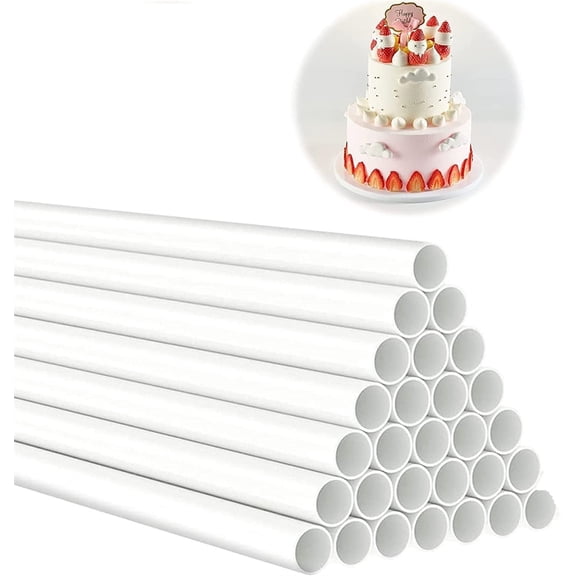 NOGIS 30PCS White Plastic Cake Dowel Rods for Tiered Cake Construction and Stacking Supporting Cake Round Dowels Straws with 0.47 Inch Diameter (9.5 Inch )