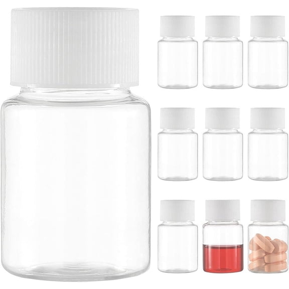 NOGIS 30ml Empty Clear Plastic Pill Bottles 10 Pcs Clear Pill Bottle Medicine Bottle Empty Reagent Bottle Chemical Containers with Caps for Liquid Solid Powder