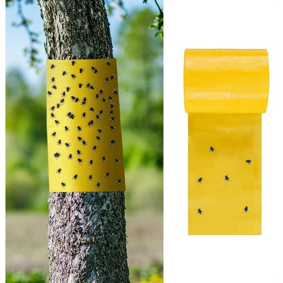 NOGIS 32.8ft Lantern Fly Tree Tape Outdoor Adhesive Crawling Insect Trap Yellow Sticky Traps Sticky Barrier Protecting Trees Outdoor Indoor Fruit Tree Garden Control Aphids Ant Moth（2inch Wide）