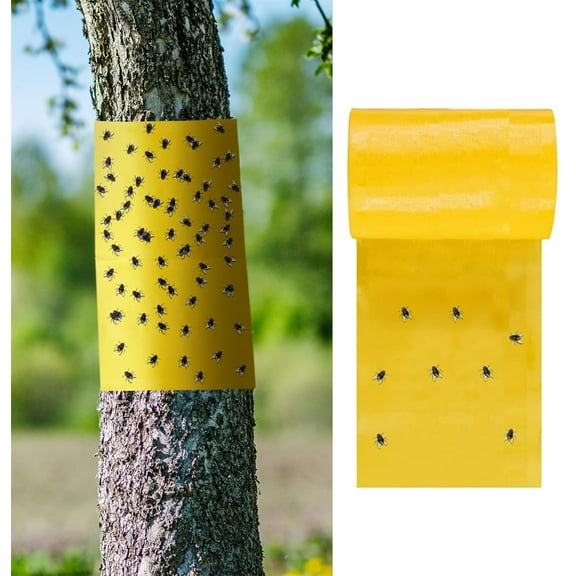 NOGIS 32.8ft Lantern Fly Tree Tape Outdoor Adhesive Crawling Insect Trap Yellow Sticky Traps Sticky Barrier Protecting Trees Outdoor Indoor Fruit Tree Garden Control Aphids Ant Moth（4inch Wide）
