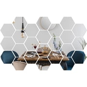 NOGIS 32 Pcs Acrylic Mirror Setting Removable Hexagon Wall Sticker Hexagonal Stick on Mirrors for Wall Honeycomb Peel and Paste Mirrors Decals Adhesive Mirror Tiles 3.1 x 2.7 x 1.5 Inch