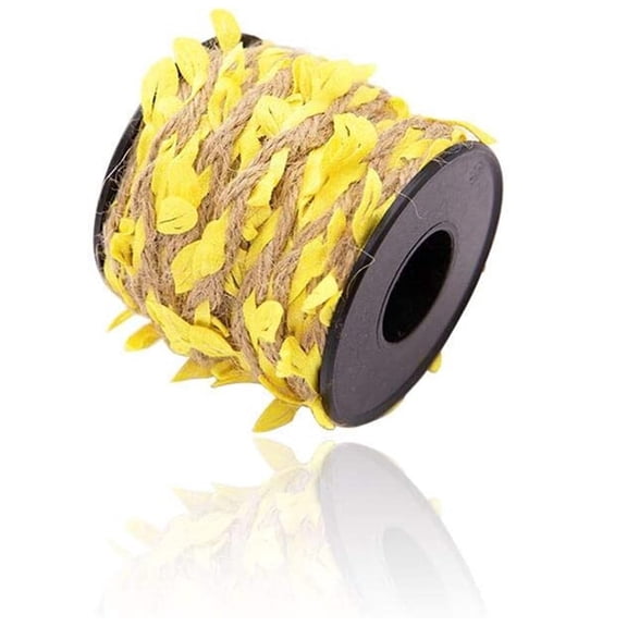 NOGIS 33 Feet Jute Twine Ribbon,5mm Burlap Leaf Ribbon,Natural Twine with Artificial Vine Yellow Leaves for Wedding Birthday Home Garden Jungle Safari Party Decor