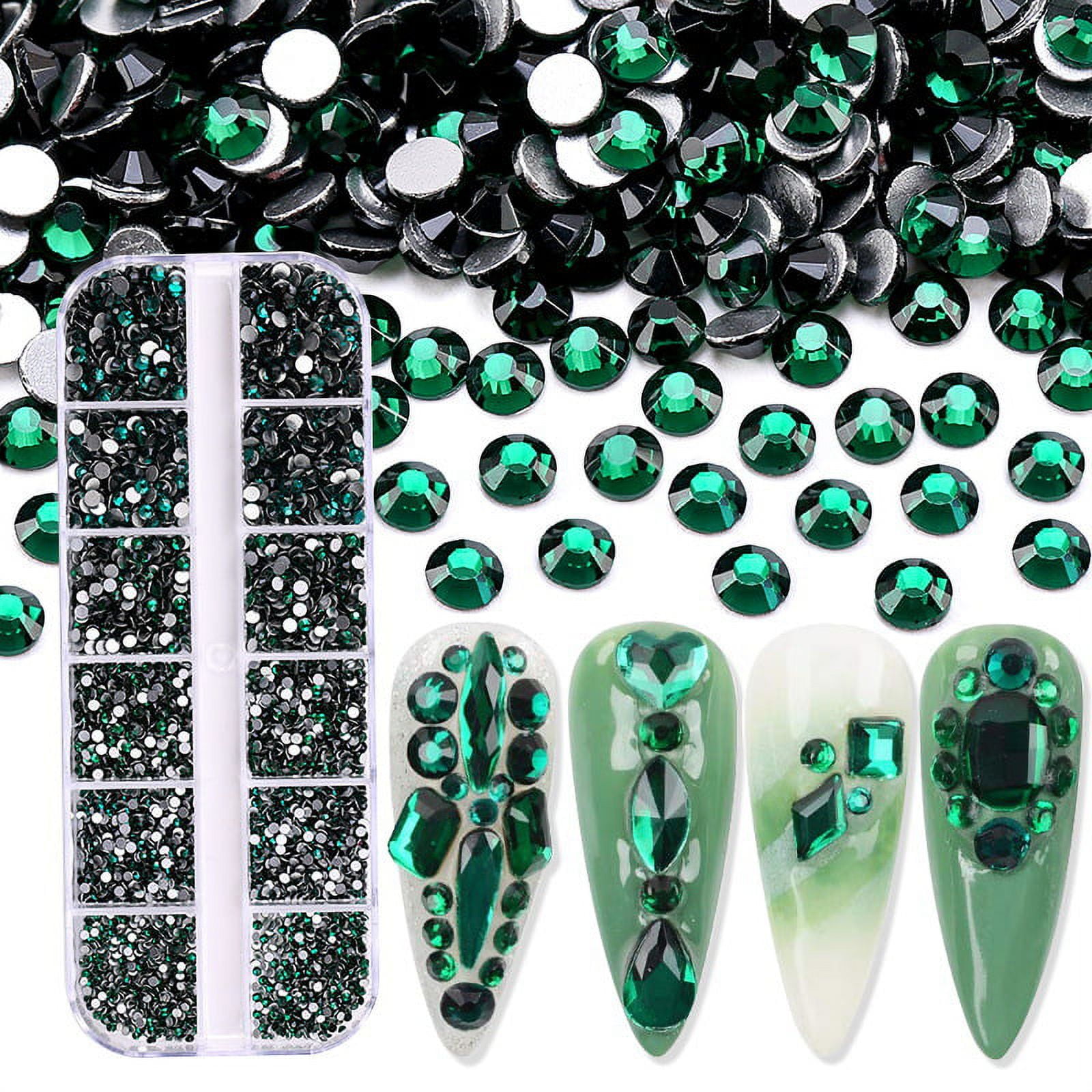 Nail Rhinestones，Flatback Green Gems，for Nail DIY Crafts Clothes Shoes  Jewelry 