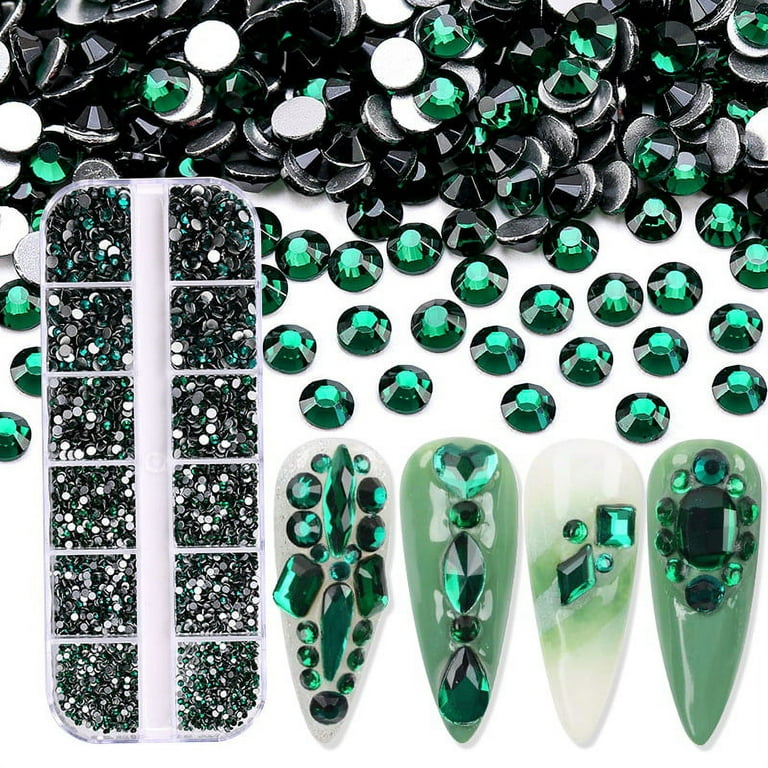 Nogis 3600 Pieces Flat Back Gems Rhinestones 6 Sizes (1.6-3.2 mm) Round Crystal Rhinestones for Crafts Nail Clothes Shoes Bags DIY Art(Green), Size