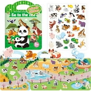NOGIS 3D Sticker Scenes Book for Kids,Reusable Jelly Stickers for Toddlers, Sticker Game Educational Sensory Learning Toy, Party Supplies Birthday Gift (Go to the Zoo)