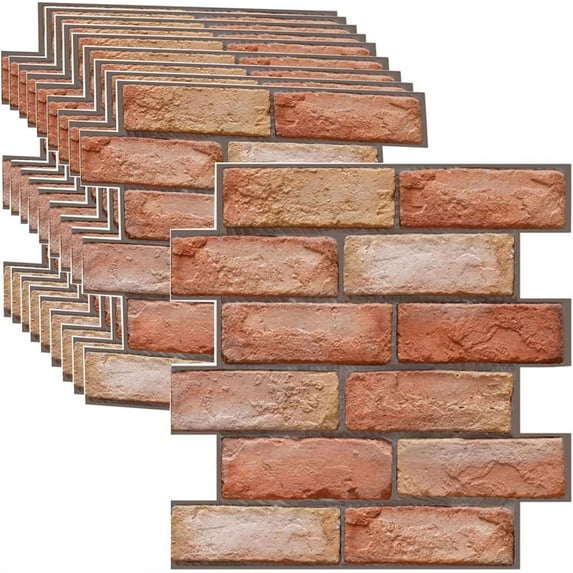 NOGIS 3D Wall Panels Peel and Paste 3D Brick Wallpaper Interior Wall Décor,10 Pack Waterproof Wall Panel Stone Wall Panels for Living Room,Lobby Bedroom Hotel Office Decor (B)