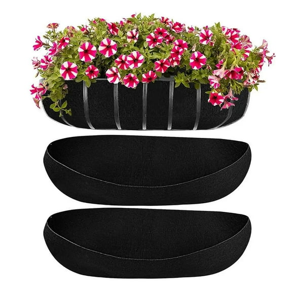 NOGIS 3PCS 36 Inch Planter Basket Liners Fabric Window Box Liners Felt Trough Planter Liner Replacement Black Flower Basket Liner Non-Woven Hanging Plant Liner for Planters Garden Fence